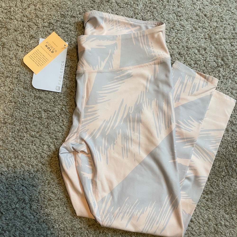 Fabletics High-Waist Leggings — Pale Blush & Light Gray Brushprint